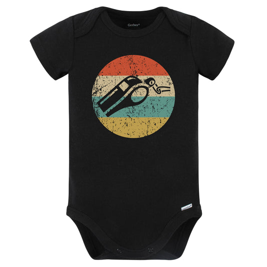 Whistle Icon Retro Coach Referee Baby Bodysuit (Black)