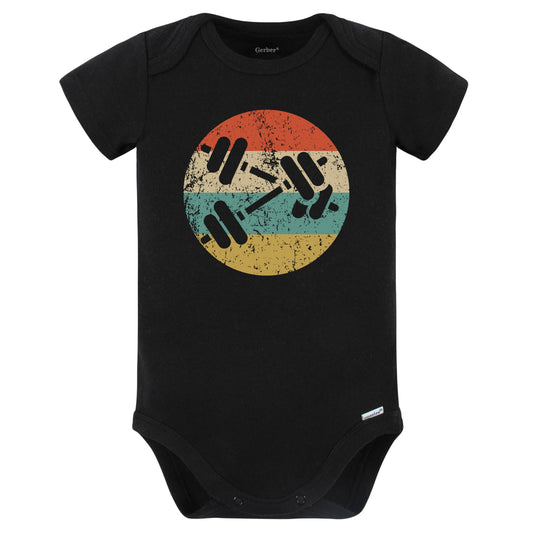Dumbbell Weights Icon Retro Fitness Weightlifting Baby Bodysuit (Black)