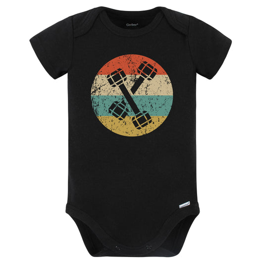 Dumbbell Weights Icon Retro Fitness Weightlifting Baby Bodysuit (Black)