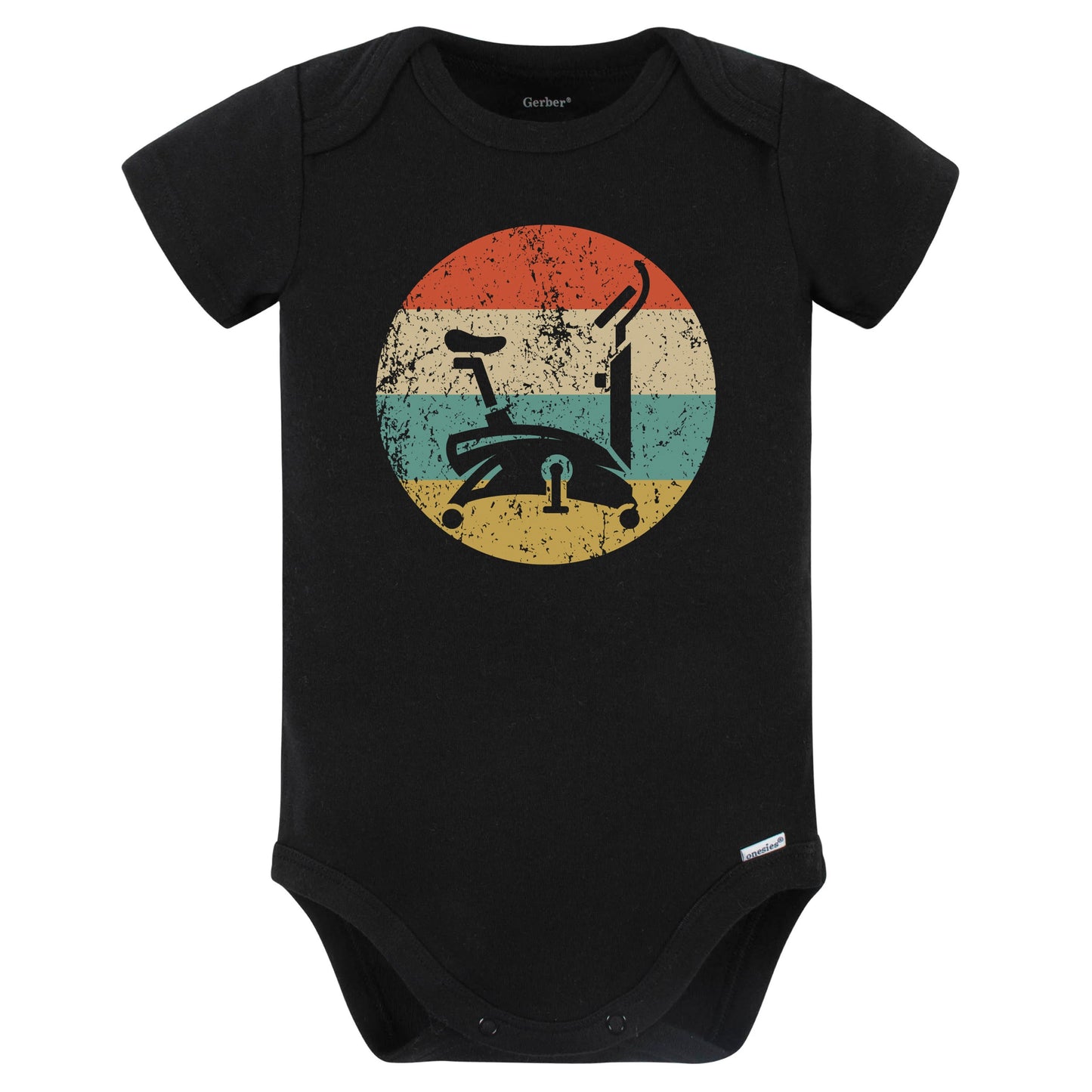 Stationary Bike Gym Equipment Icon Retro Fitness Baby Bodysuit (Black)