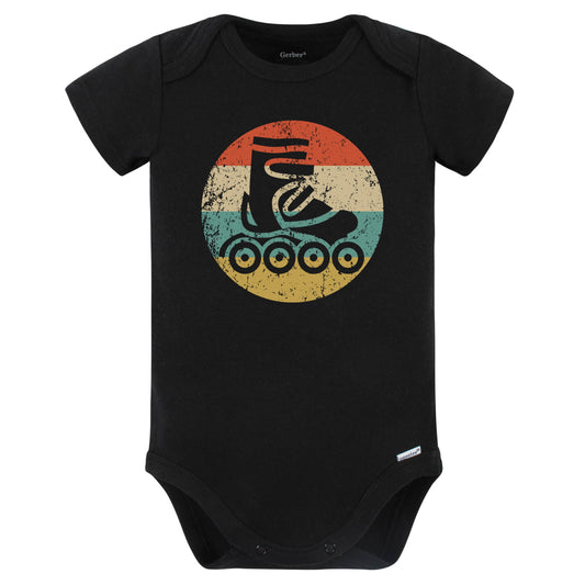 Inline Roller Skate Icon Retro Skater Baby Bodysuit (Black)