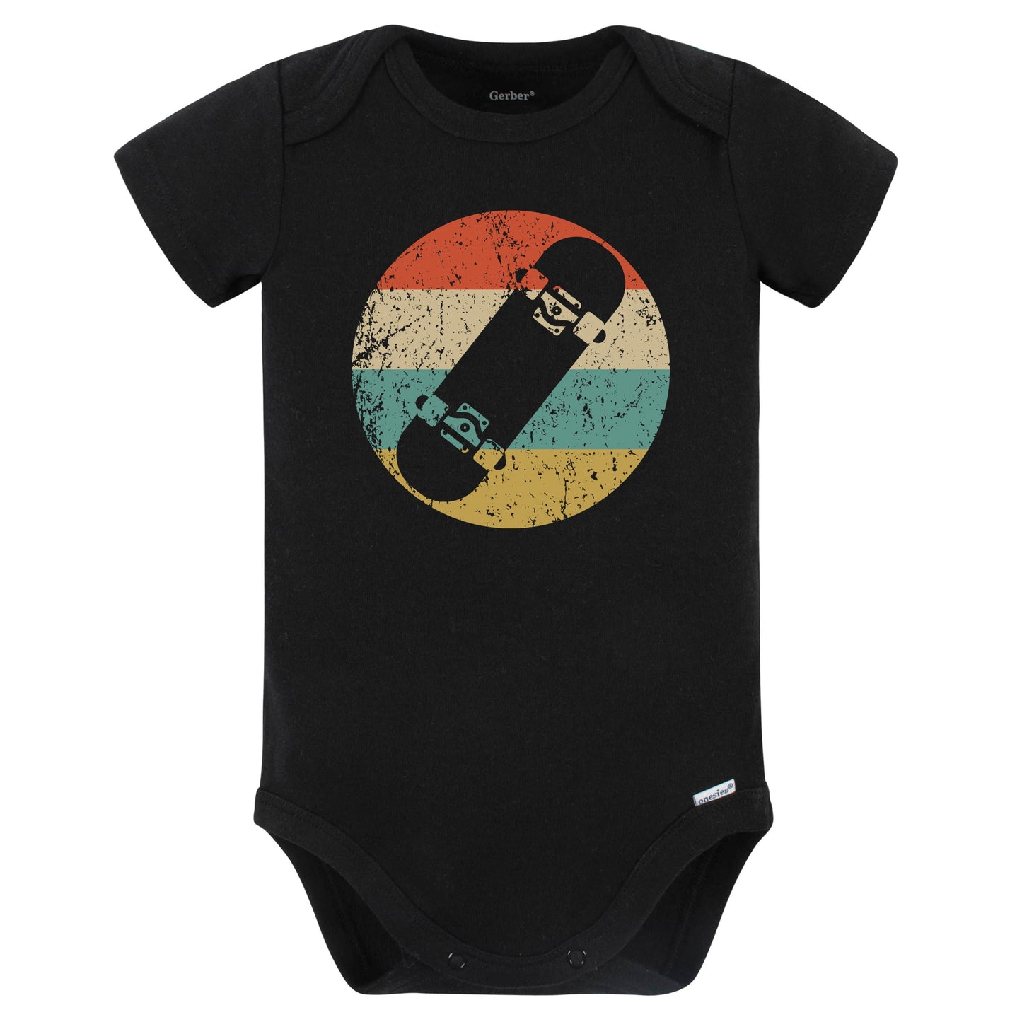 Skateboard Icon Retro Skateboarding Baby Bodysuit (Black)