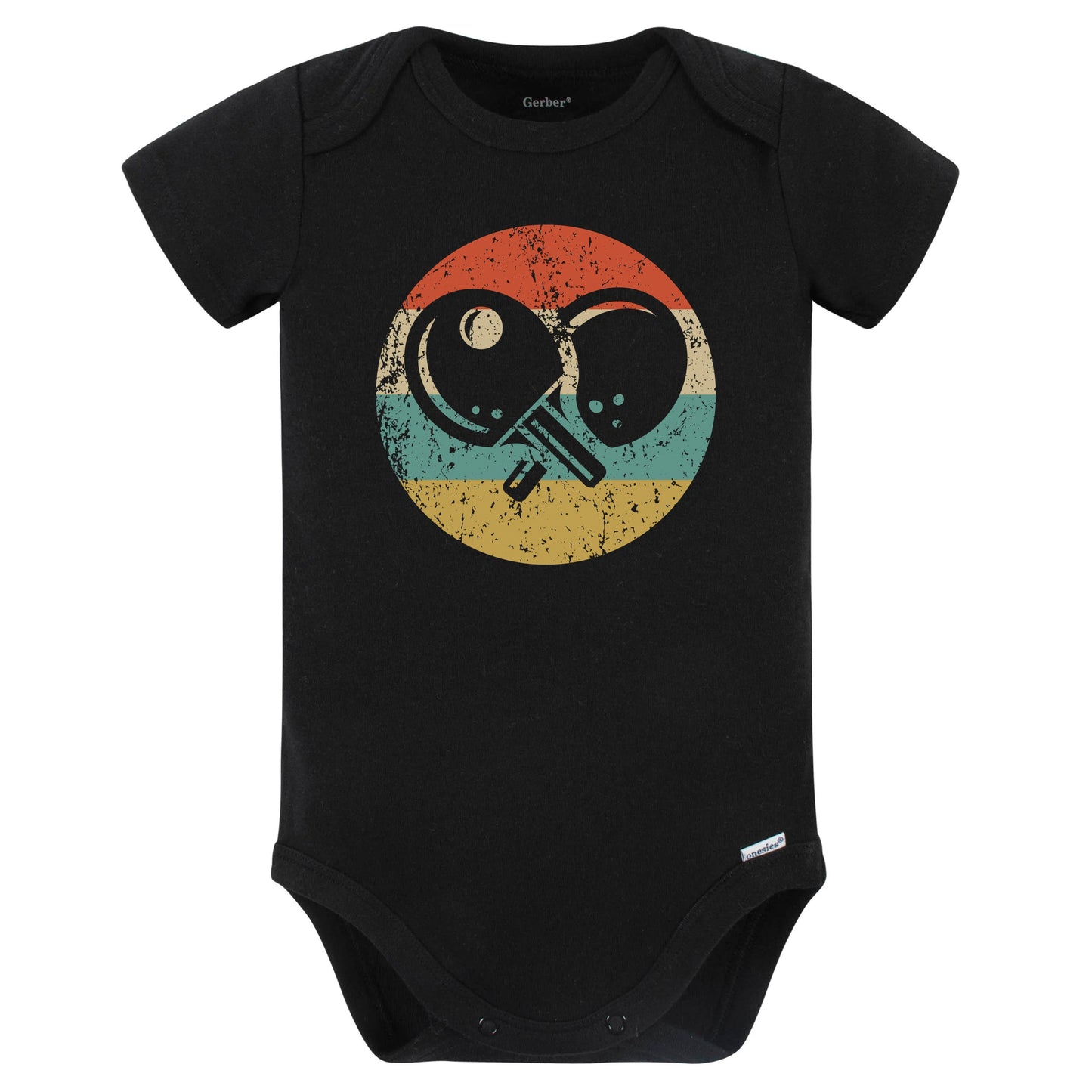 Table Tennis Paddles Icon Retro Table Tennis Baby Bodysuit (Black)