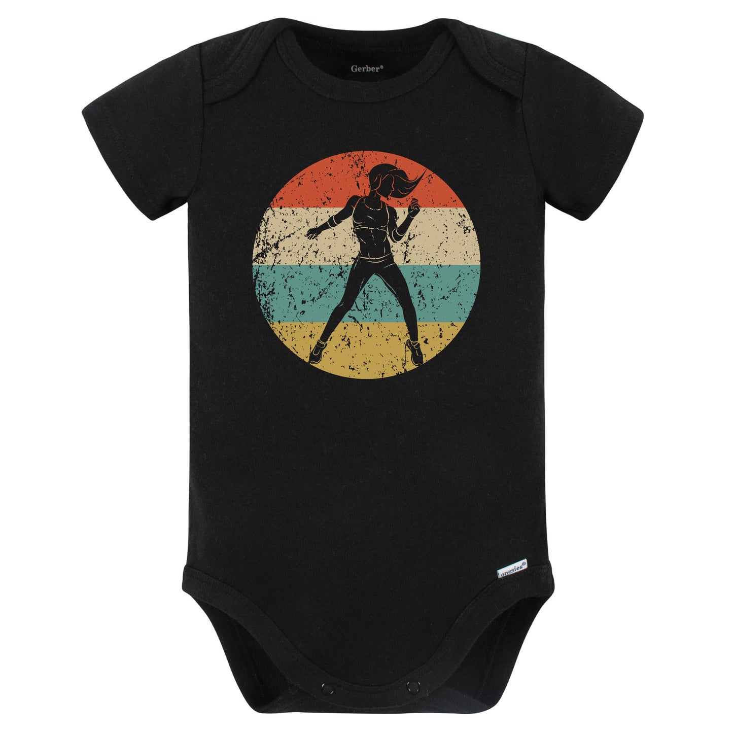 Dance Fitness Instructor Icon Retro Fitness Instructor Baby Bodysuit (Black)