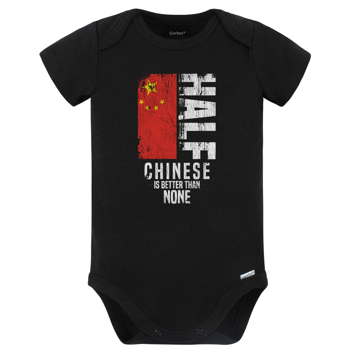 Half Chinese Is Better Than None Funny Chinese Flag Baby Bodysuit (Black)