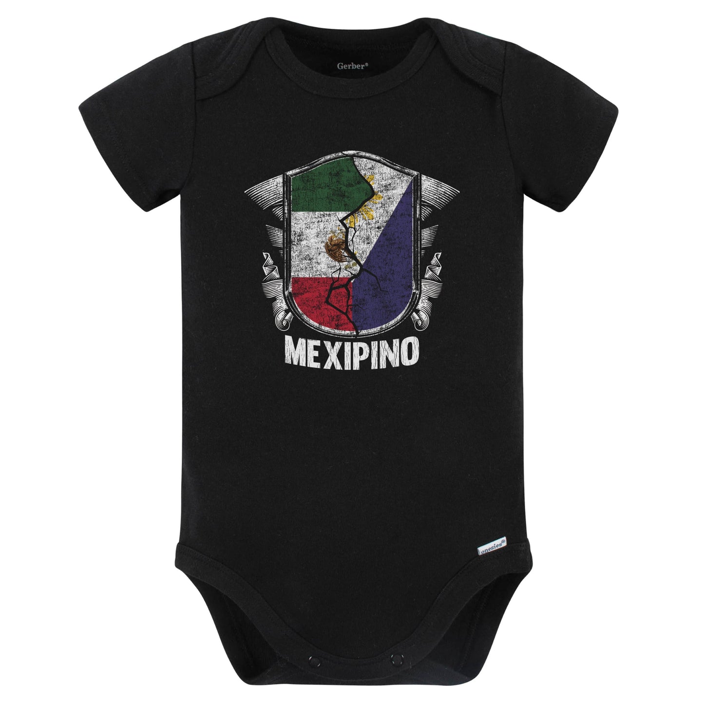 Mexipino Mexico Philippines Flag Half Mexican Half Filipino Baby Bodysuit (Black)