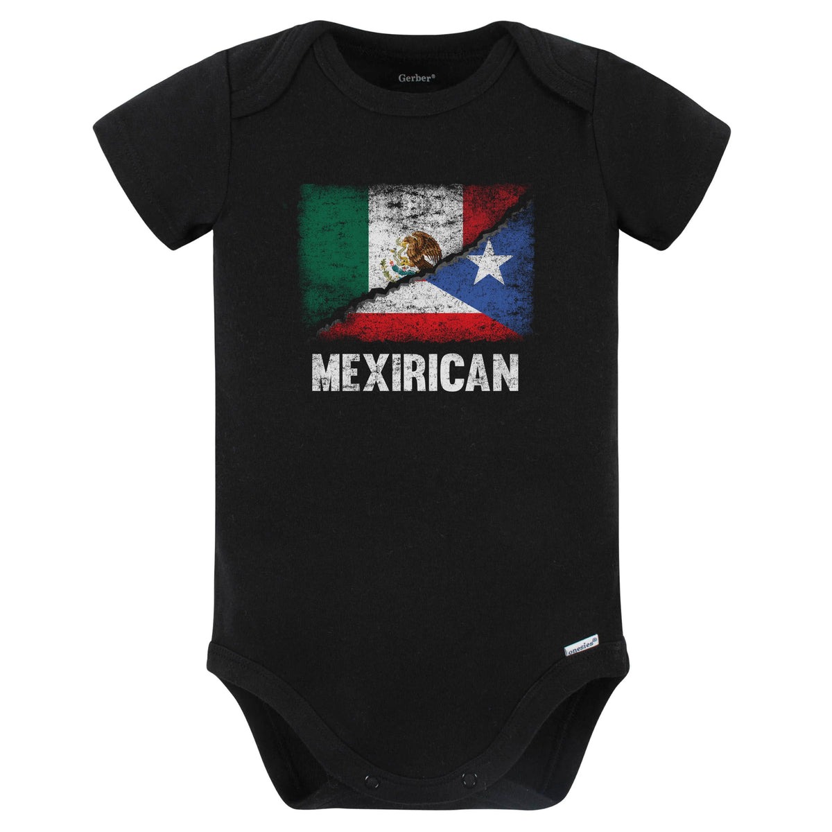 Half Mexican Puerto Rican Flag Mexico Puerto Rico Mexirican Baby Bodysuit (Black)