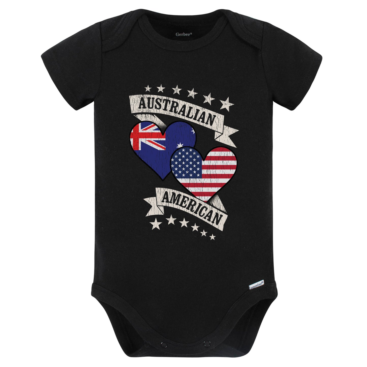 Australian American Heart Flags Australia America Baby Bodysuit (Black)