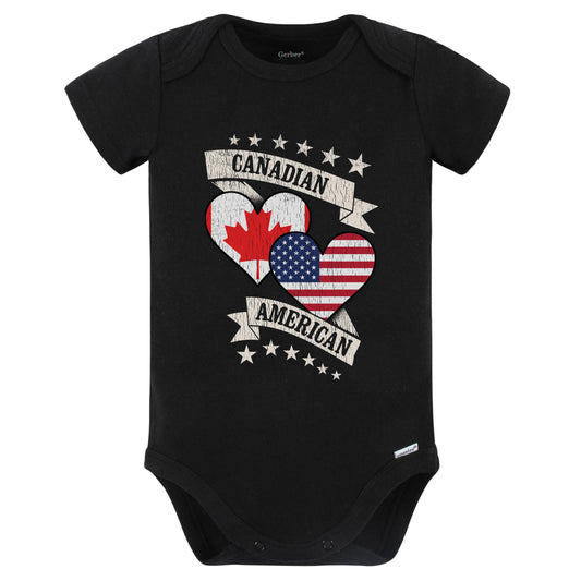 Canadian American Heart Flags Canada America Baby Bodysuit (Black)