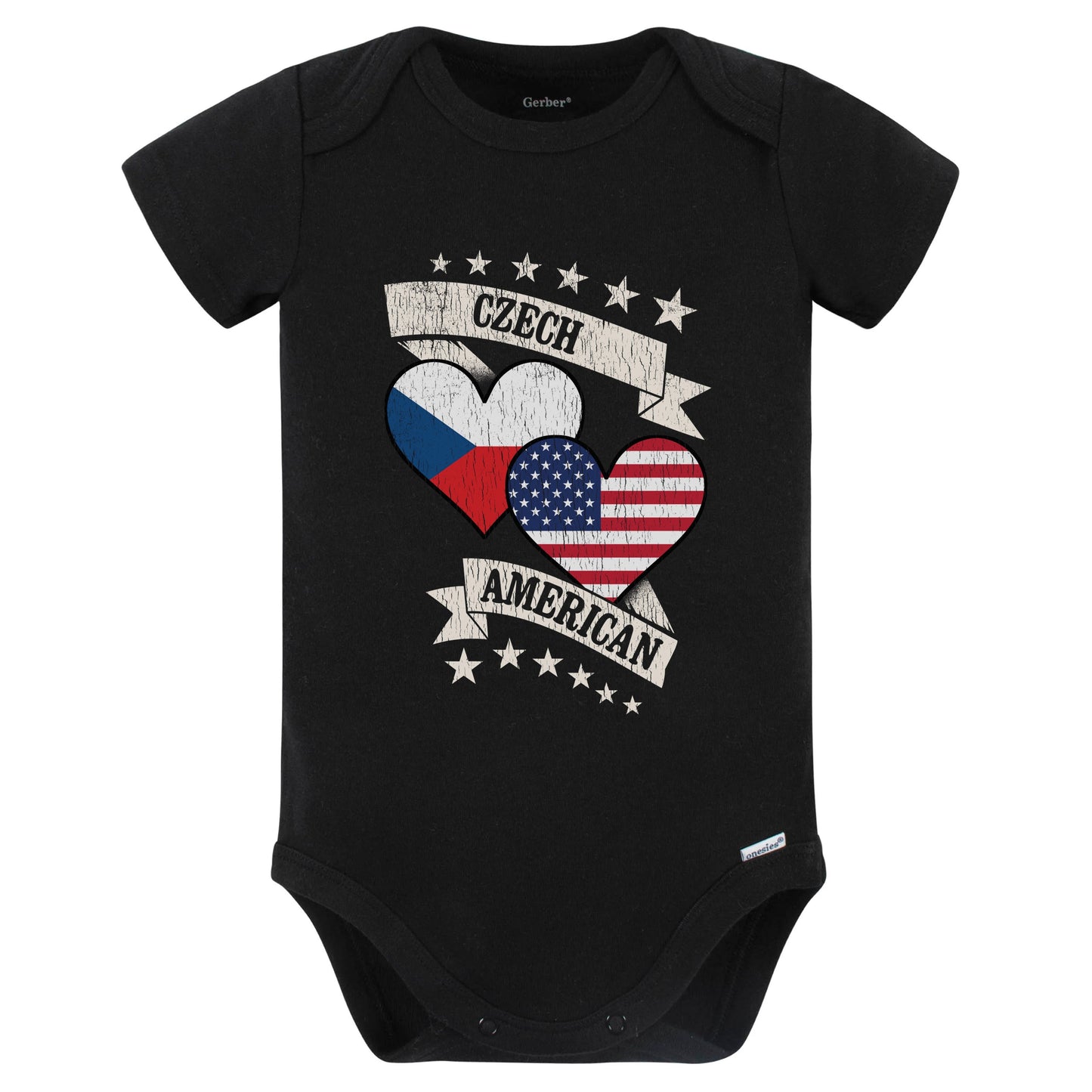 Czech American Heart Flags Czech Republic America Baby Bodysuit (Black)