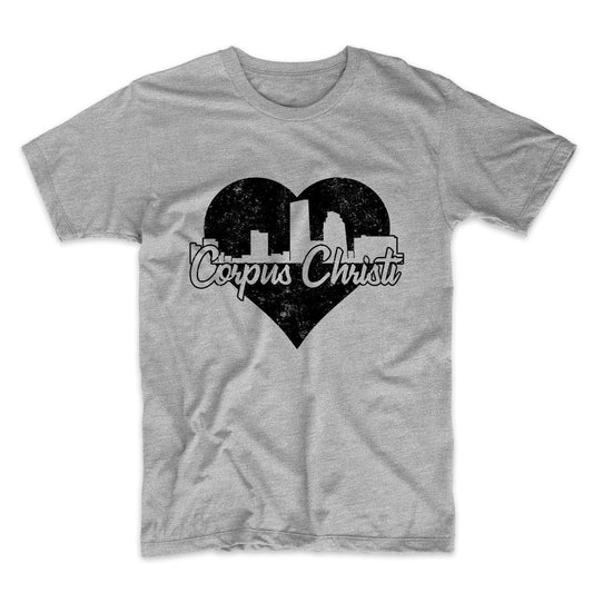 Retro Corpus Christi Texas Skyline Heart Distressed T-Shirt