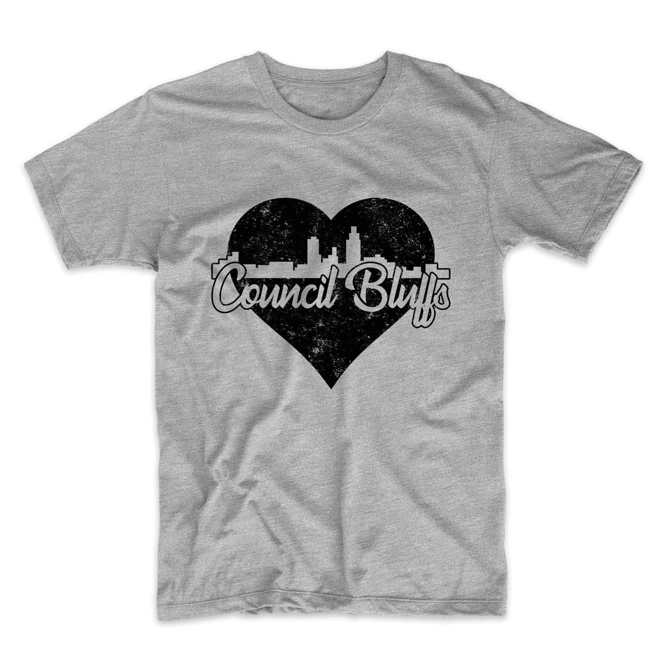 Retro Council Bluffs Iowa Skyline Heart Distressed T-Shirt