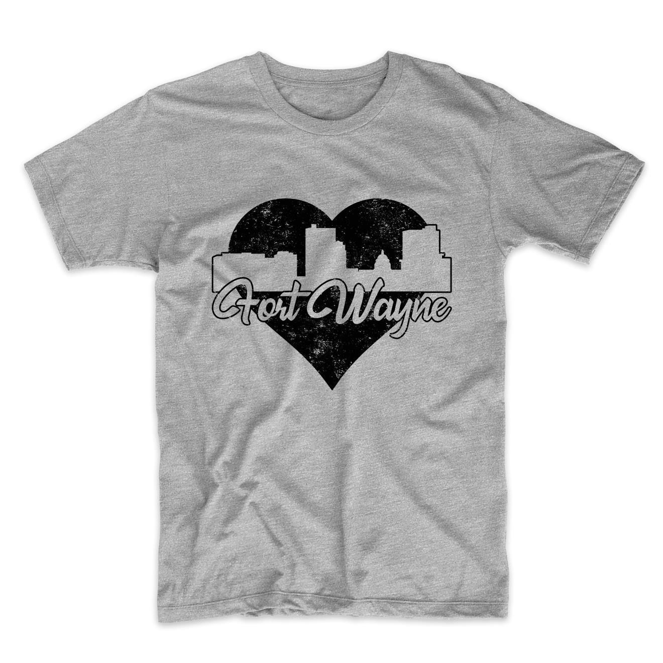 Retro Fort Wayne Indiana Skyline Heart Distressed T-Shirt