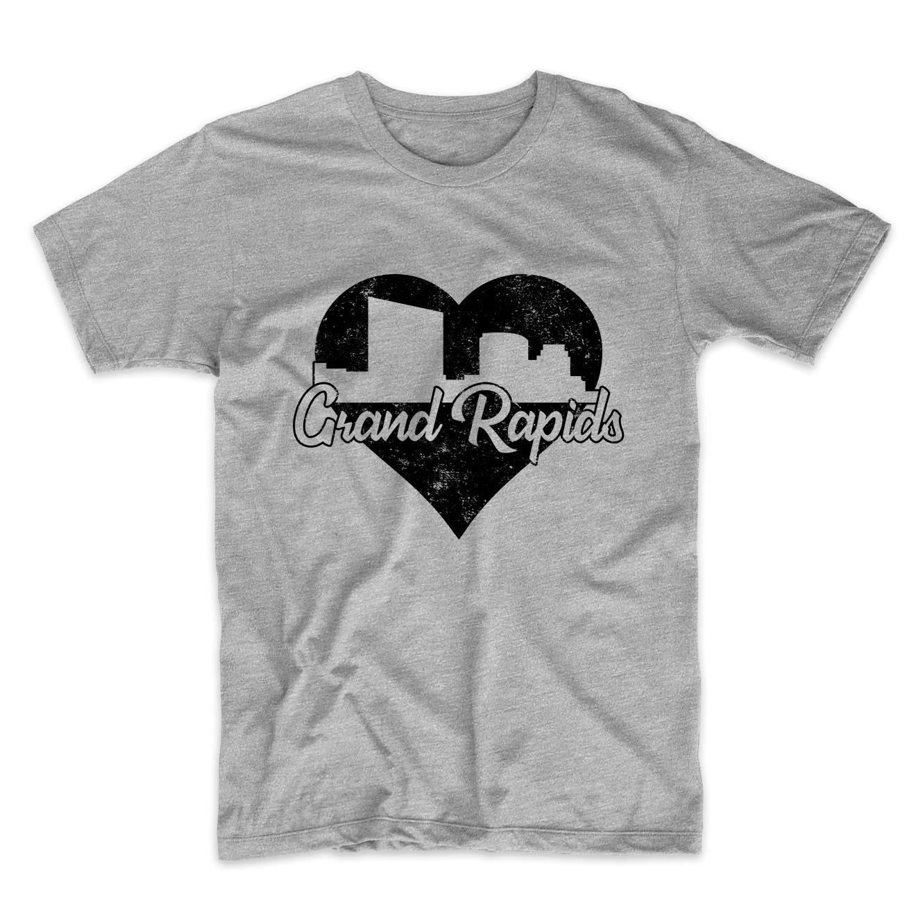 Retro Grand Rapids Michigan Skyline Heart Distressed T-Shirt
