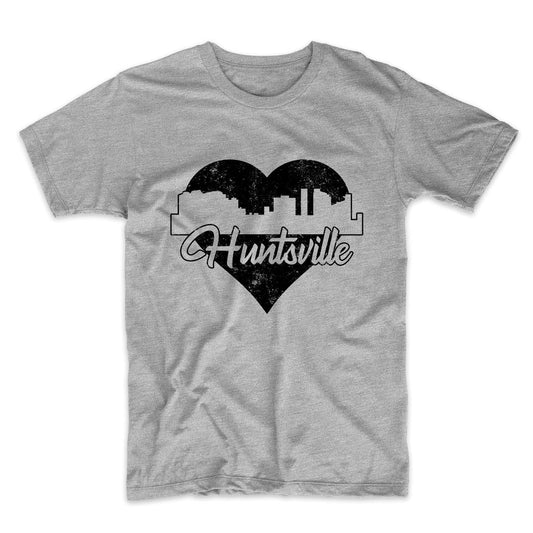 Retro Huntsville Alabama Skyline Heart Distressed T-Shirt