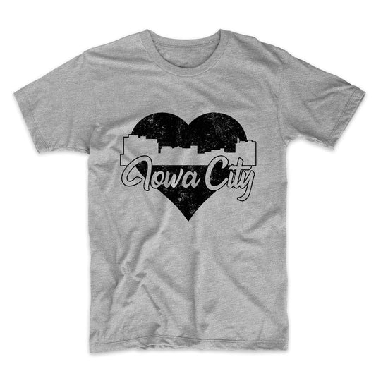 Retro Iowa City Iowa Skyline Heart Distressed T-Shirt