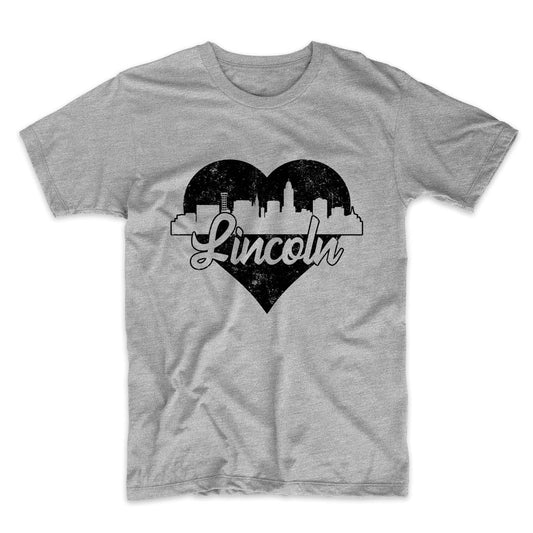 Retro Lincoln Nebraska Skyline Heart Distressed T-Shirt