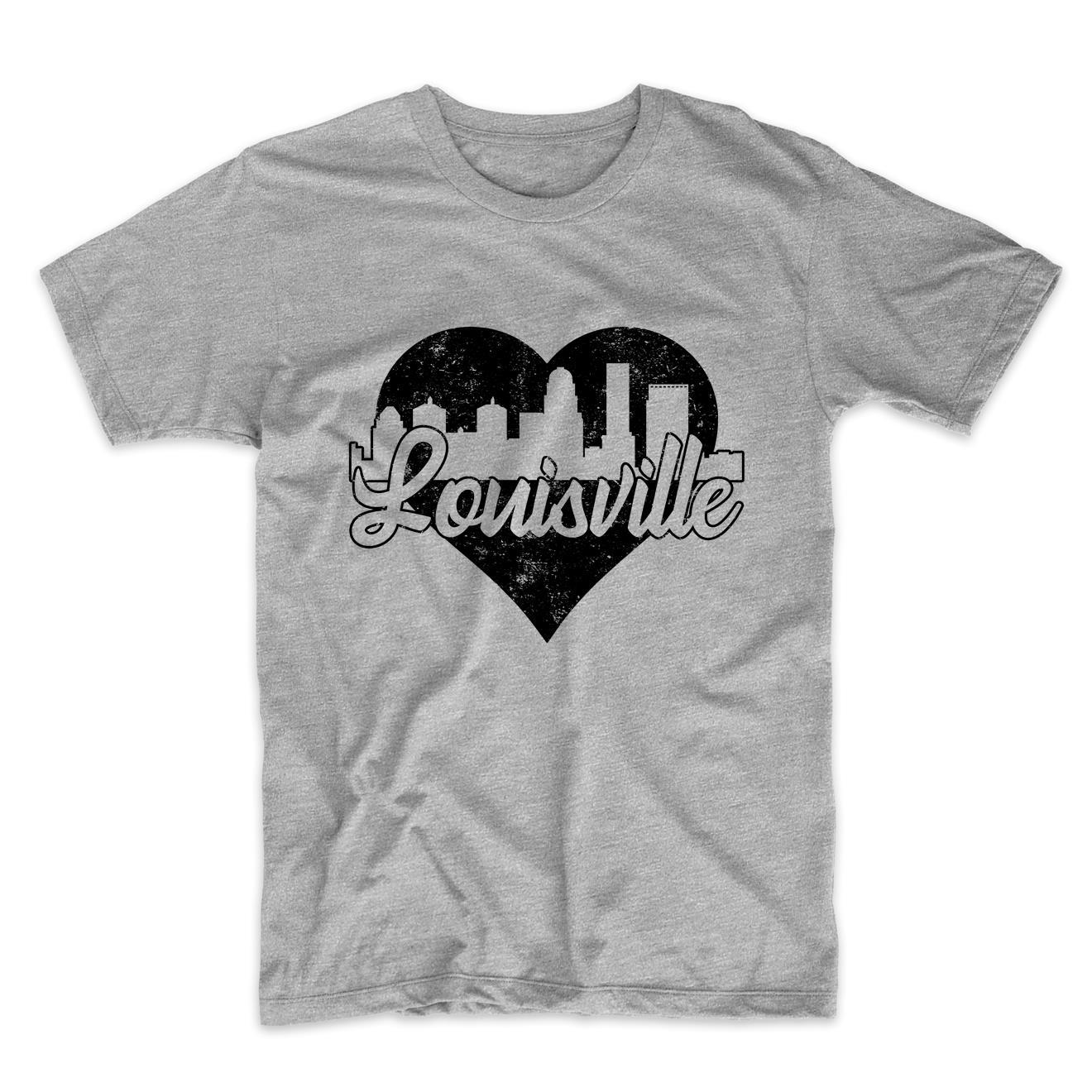 Really Awesome Shirts Retro Louisville Kentucky Skyline Heart Distressed T-Shirt Men's Small / Grey