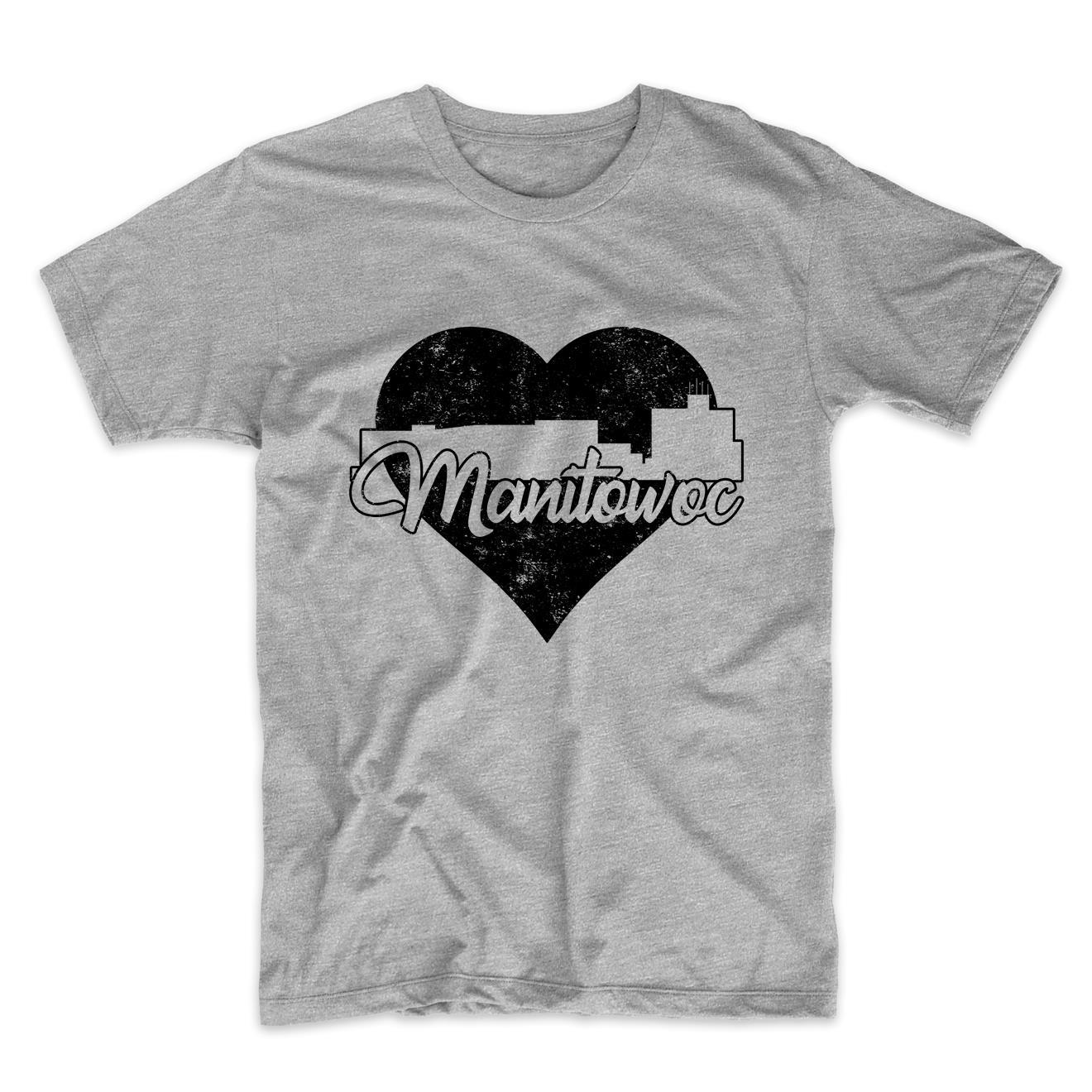Retro Manitowoc Wisconsin Skyline Heart Distressed T-Shirt