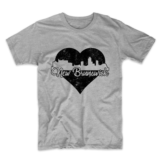 Retro New Brunswick New Jersey Skyline Heart Distressed T-Shirt