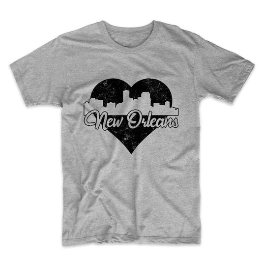 Retro New Orleans Louisiana Skyline Heart Distressed T-Shirt
