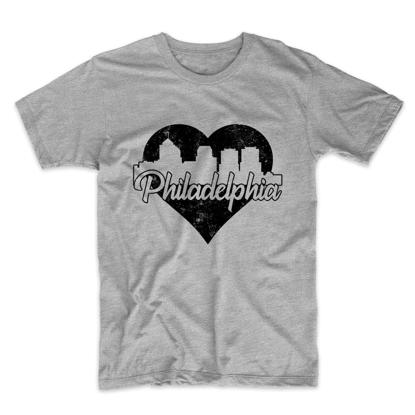 Retro Philadelphia Pennsylvania Skyline Heart Distressed T-Shirt