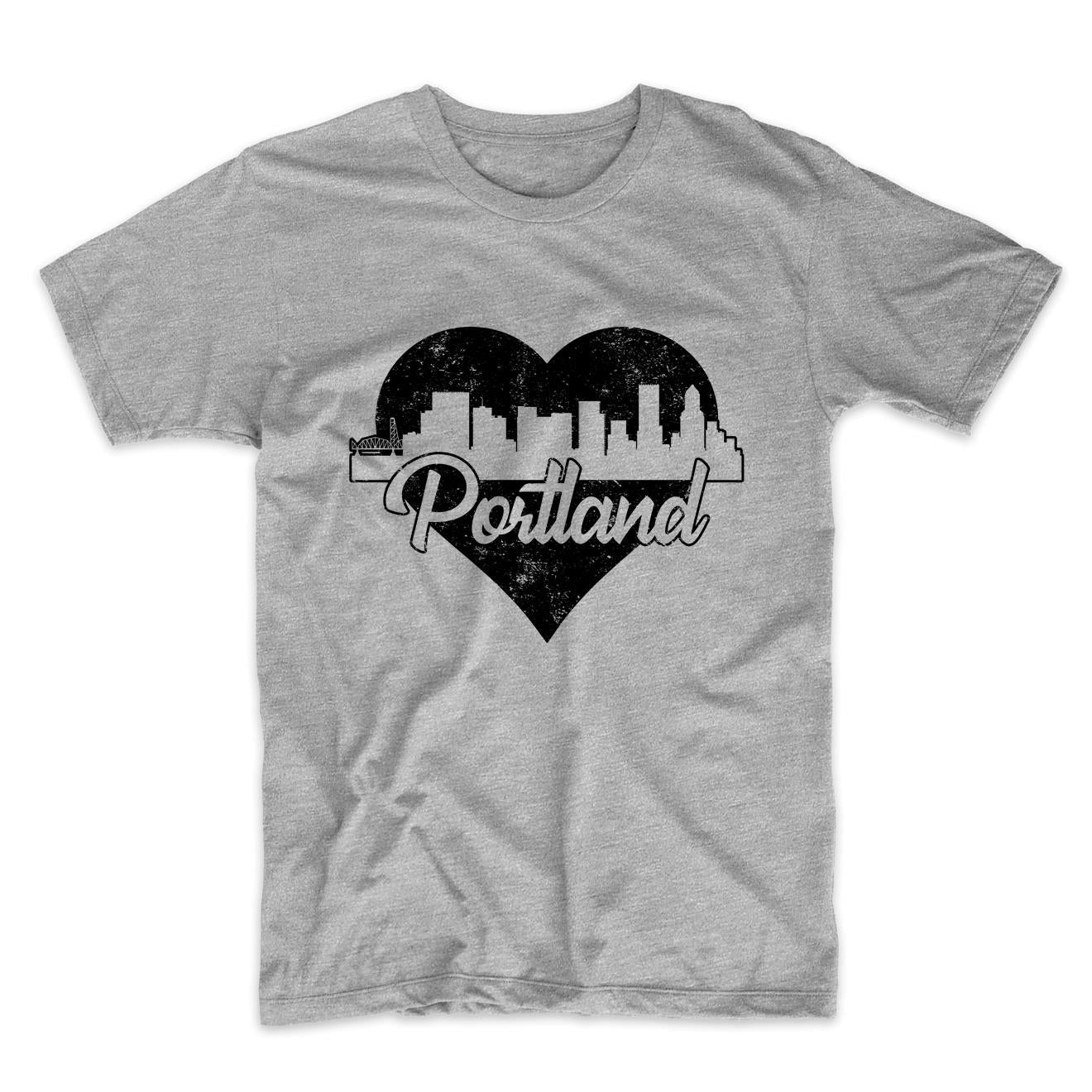 Retro Portland Oregon Skyline Heart Distressed T-Shirt