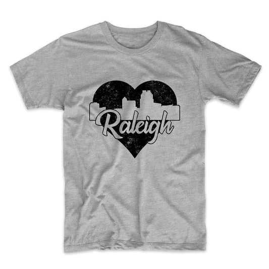 Retro Raleigh North Carolina Skyline Heart Distressed T-Shirt