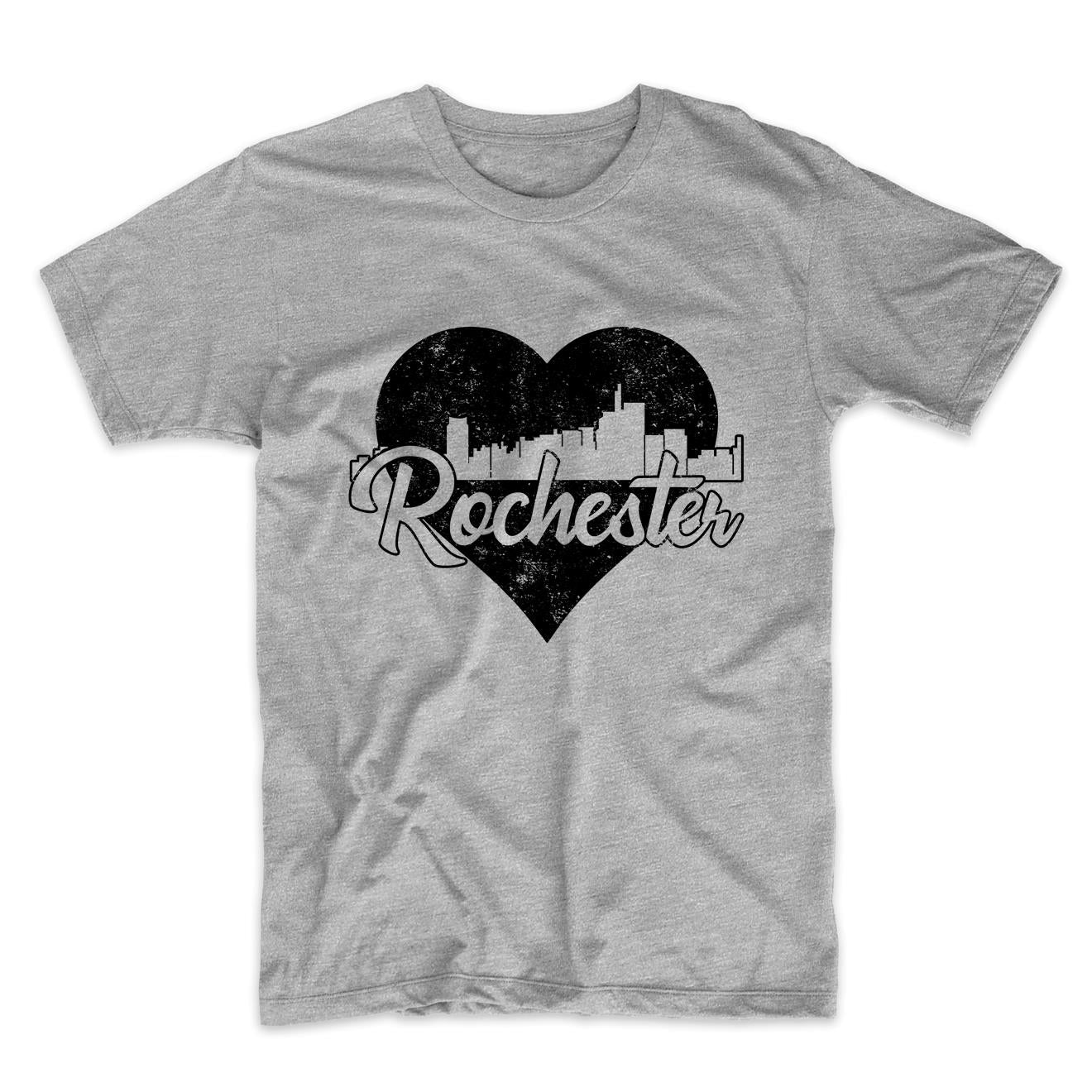 Retro Rochester Michigan Skyline Heart Distressed T-Shirt