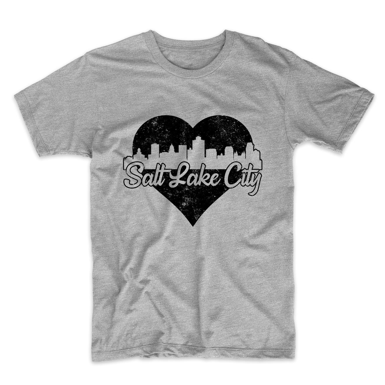 Retro Salt Lake City Utah Skyline Heart Distressed T-Shirt