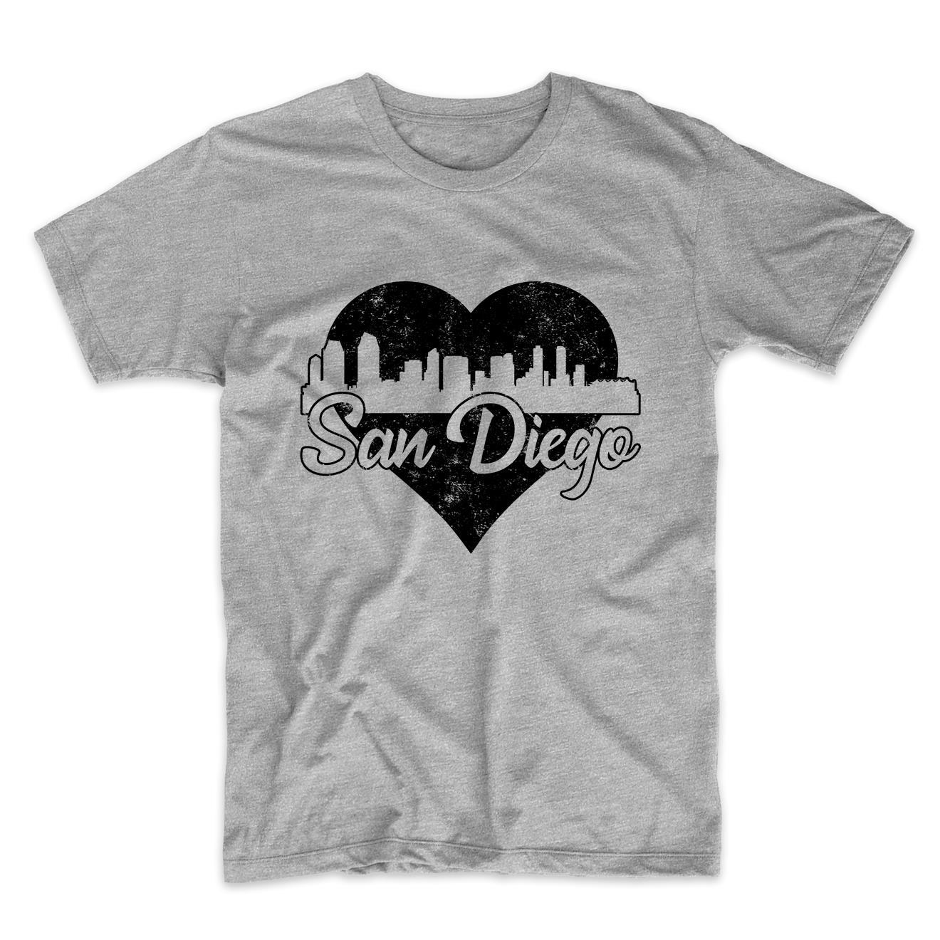 Retro San Diego California Skyline Heart Distressed T-Shirt