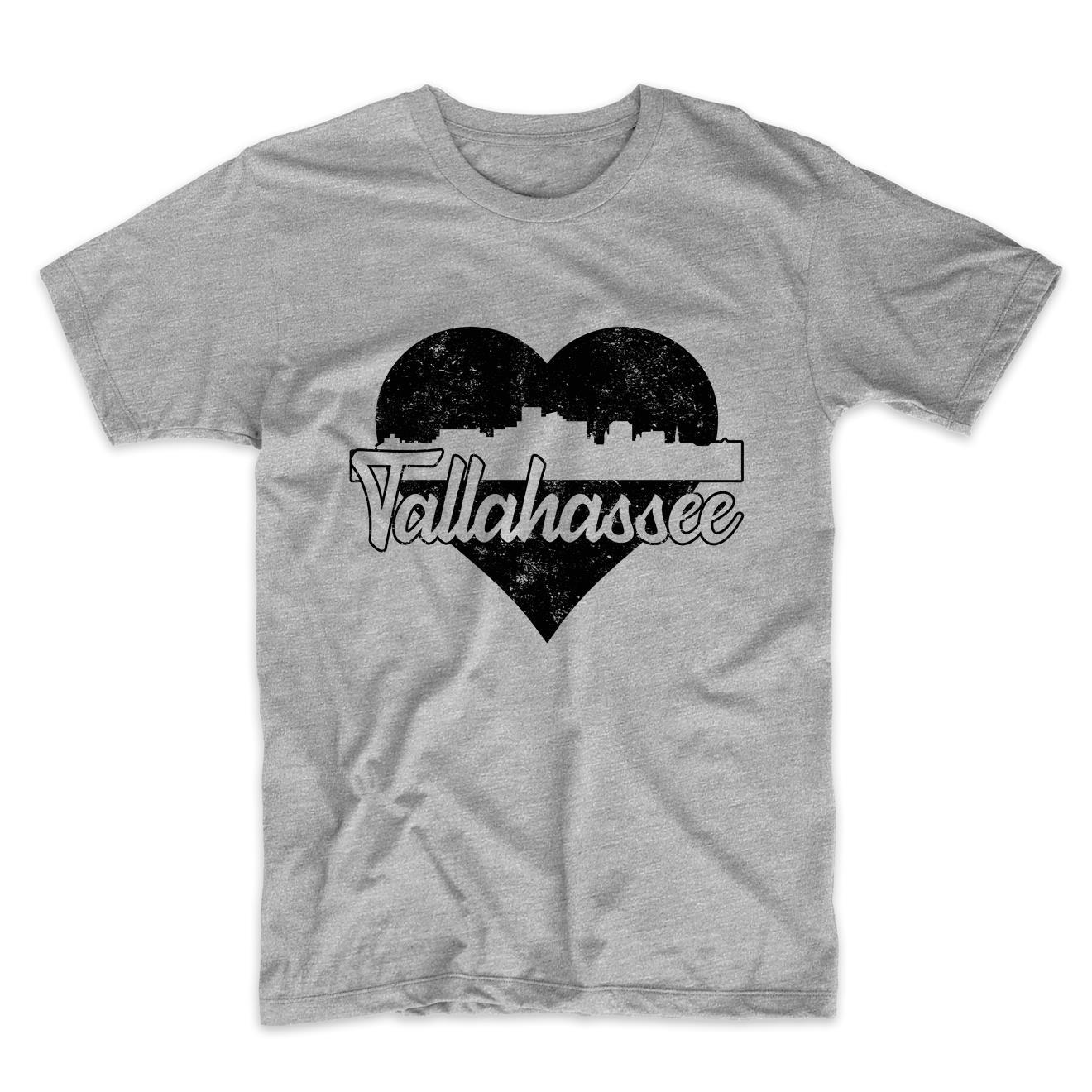 Retro Tallahassee Florida Skyline Heart Distressed T-Shirt