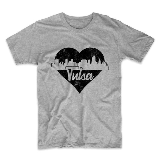 Retro Tulsa Oklahoma Skyline Heart Distressed T-Shirt