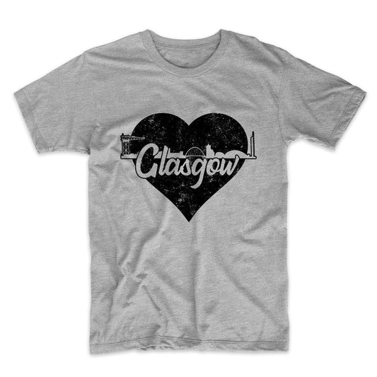 Retro Glasgow Scotland Skyline Heart Distressed T-Shirt