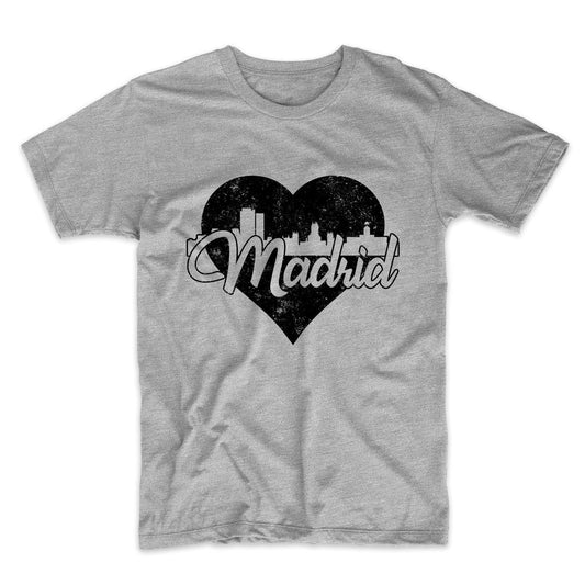 Retro Madrid Spain Skyline Heart Distressed T-Shirt