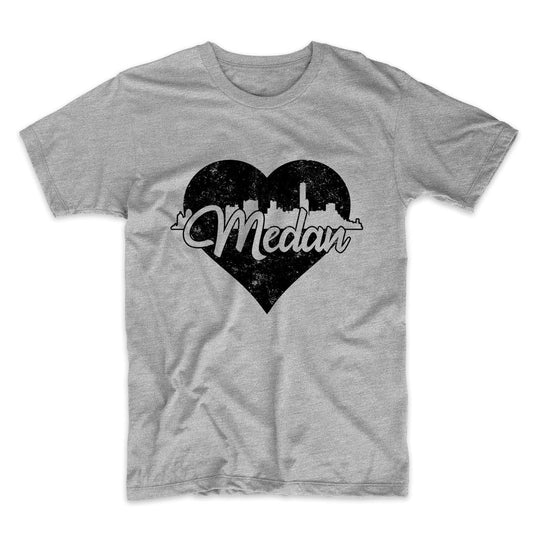 Retro Medan Indonesia Skyline Heart Distressed T-Shirt