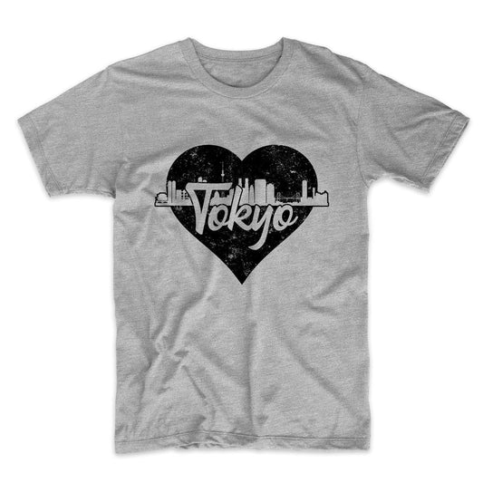 Retro Tokyo Japan Skyline Heart Distressed T-Shirt