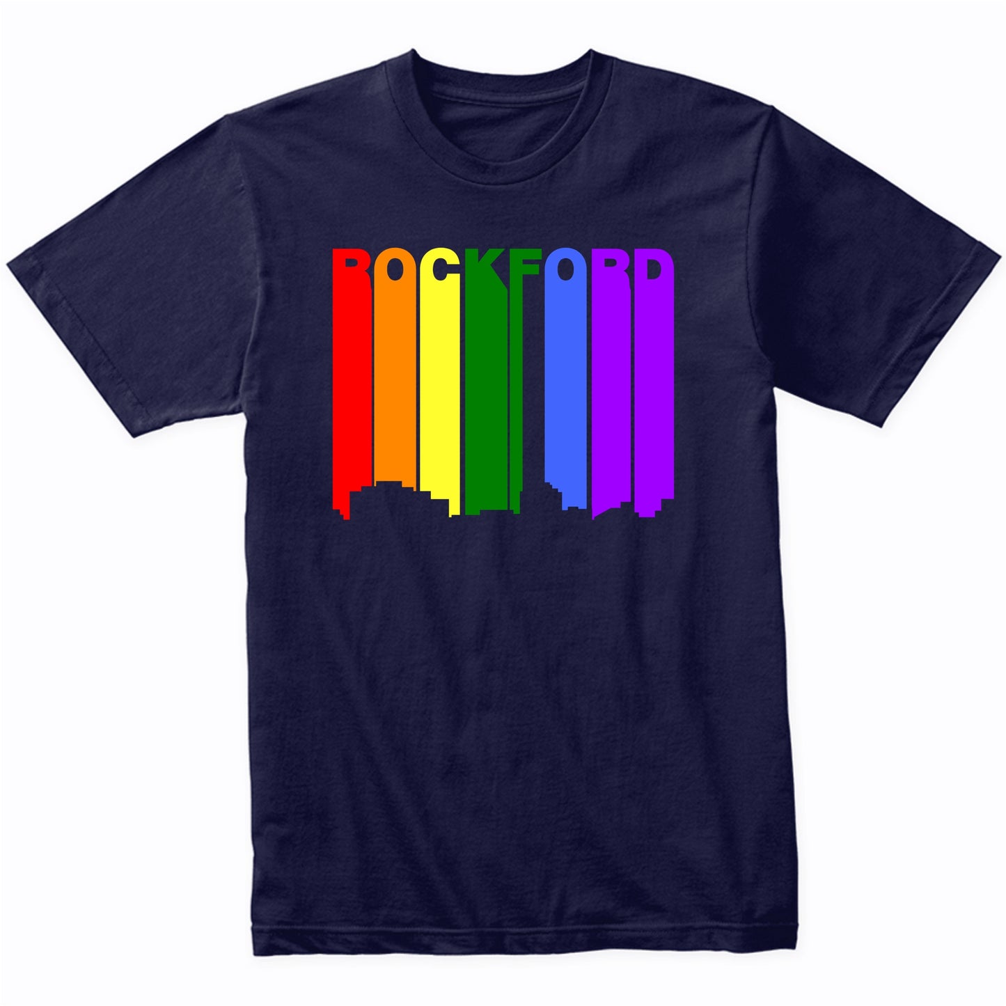 Rockford Illinois LGBTQ Gay Pride Rainbow Skyline T-Shirt