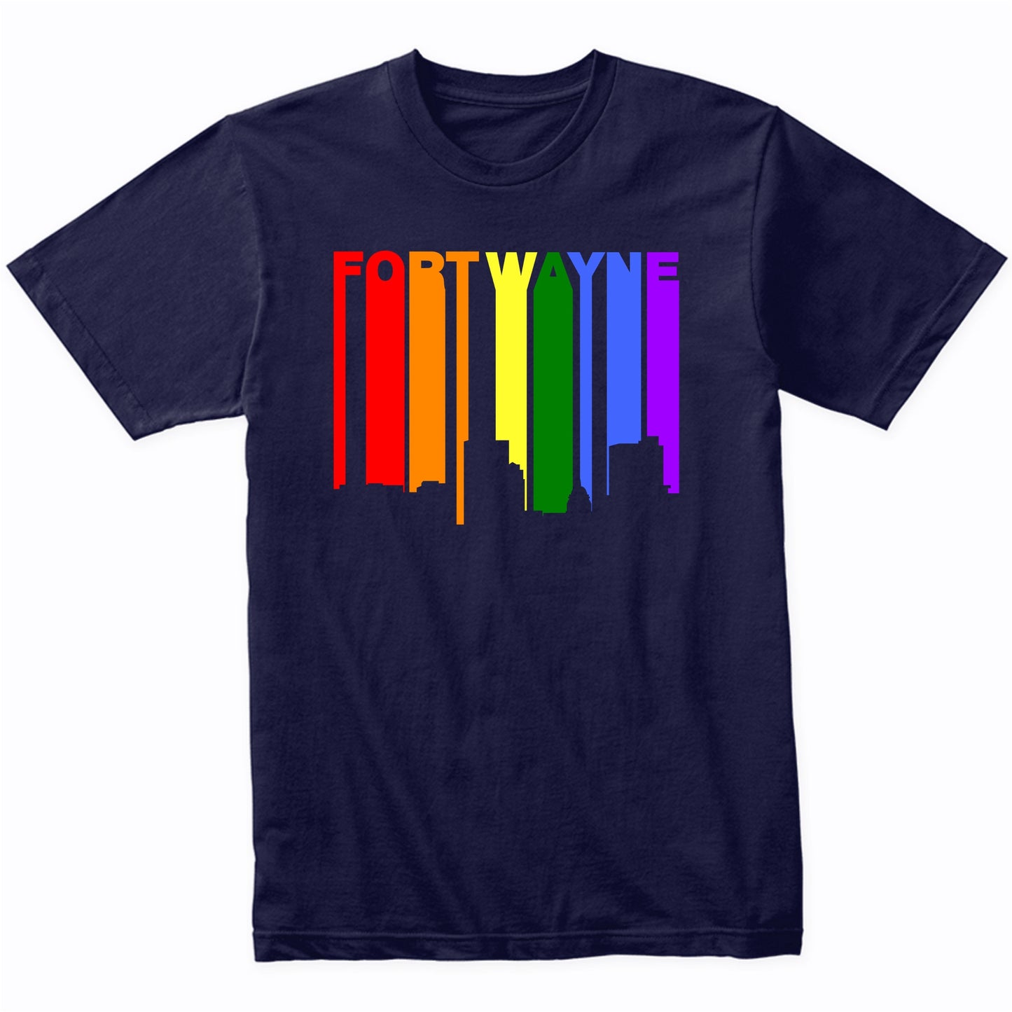 Fort Wayne Indiana LGBTQ Gay Pride Rainbow Skyline T-Shirt