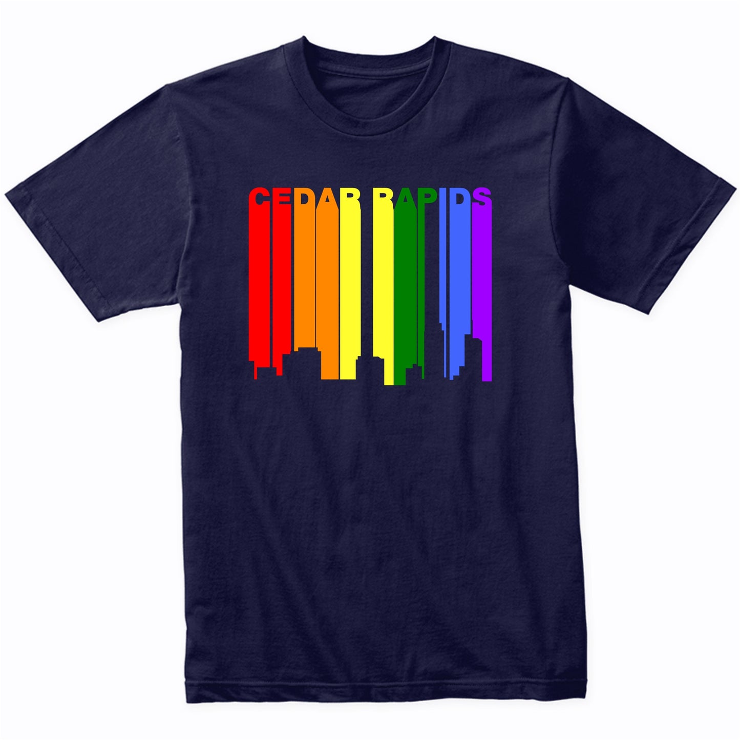 Cedar Rapids Iowa LGBTQ Gay Pride Rainbow Skyline T-Shirt