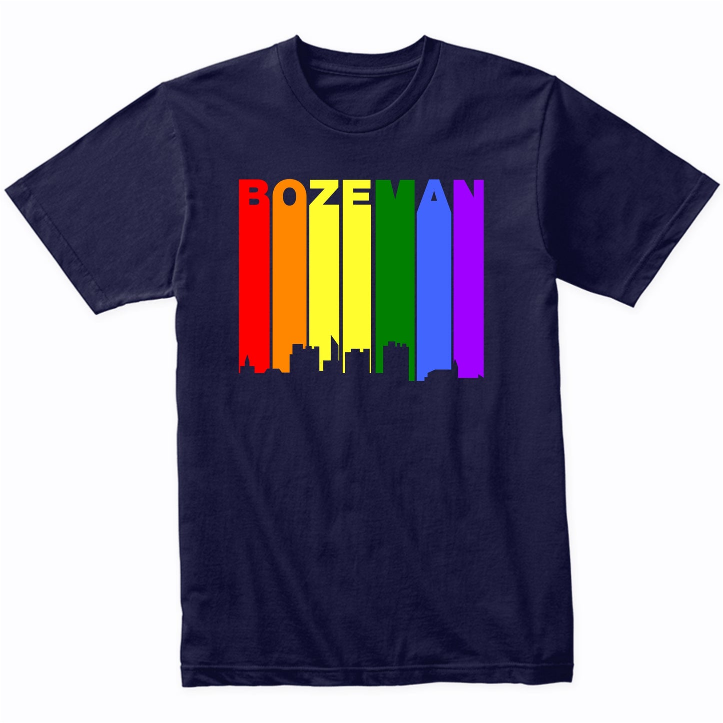 Bozeman Montana LGBTQ Gay Pride Rainbow Skyline T-Shirt