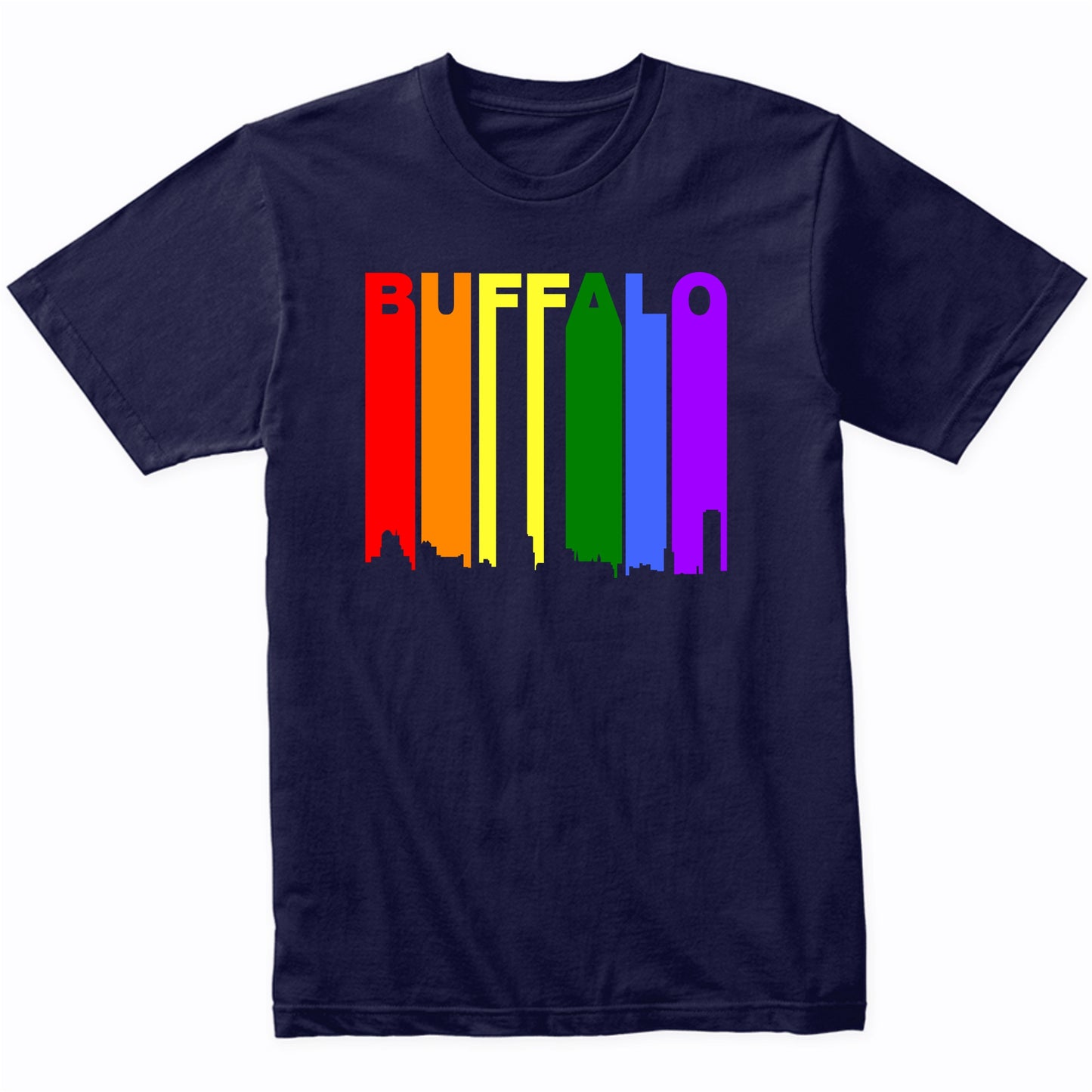 Buffalo New York LGBTQ Gay Pride Rainbow Skyline T-Shirt