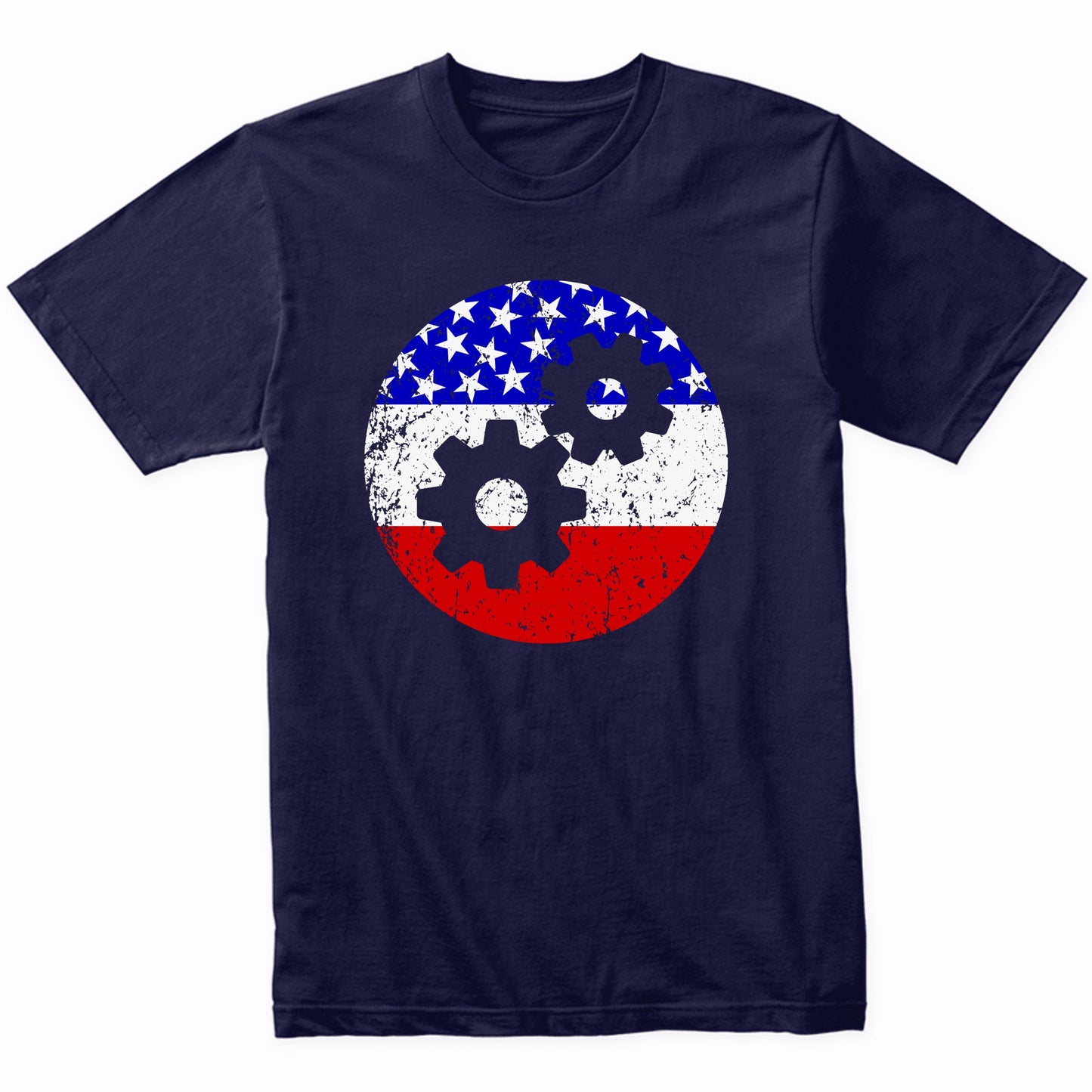 American Flag Engineer Shirt - Retro Gears T-Shirt