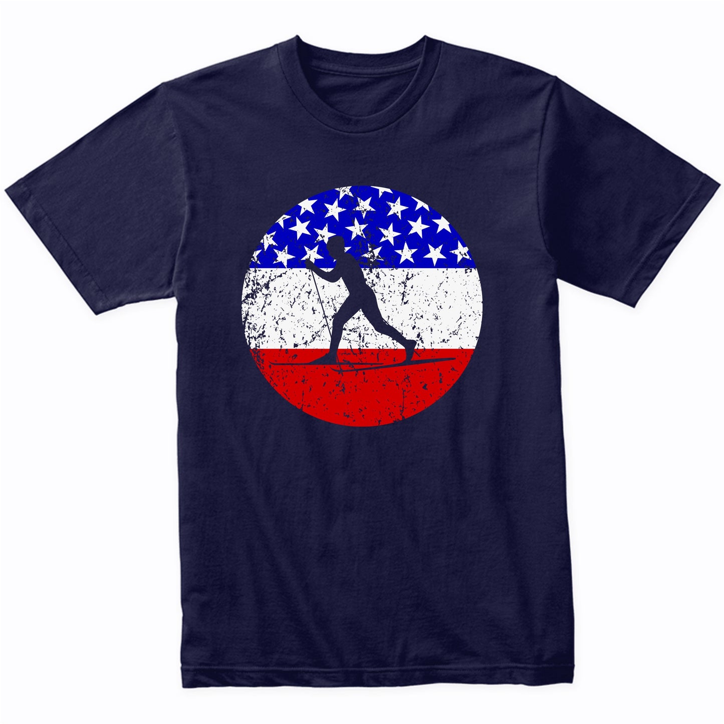 American Flag Cross Country Skiing Shirt - Retro Skier T-Shirt