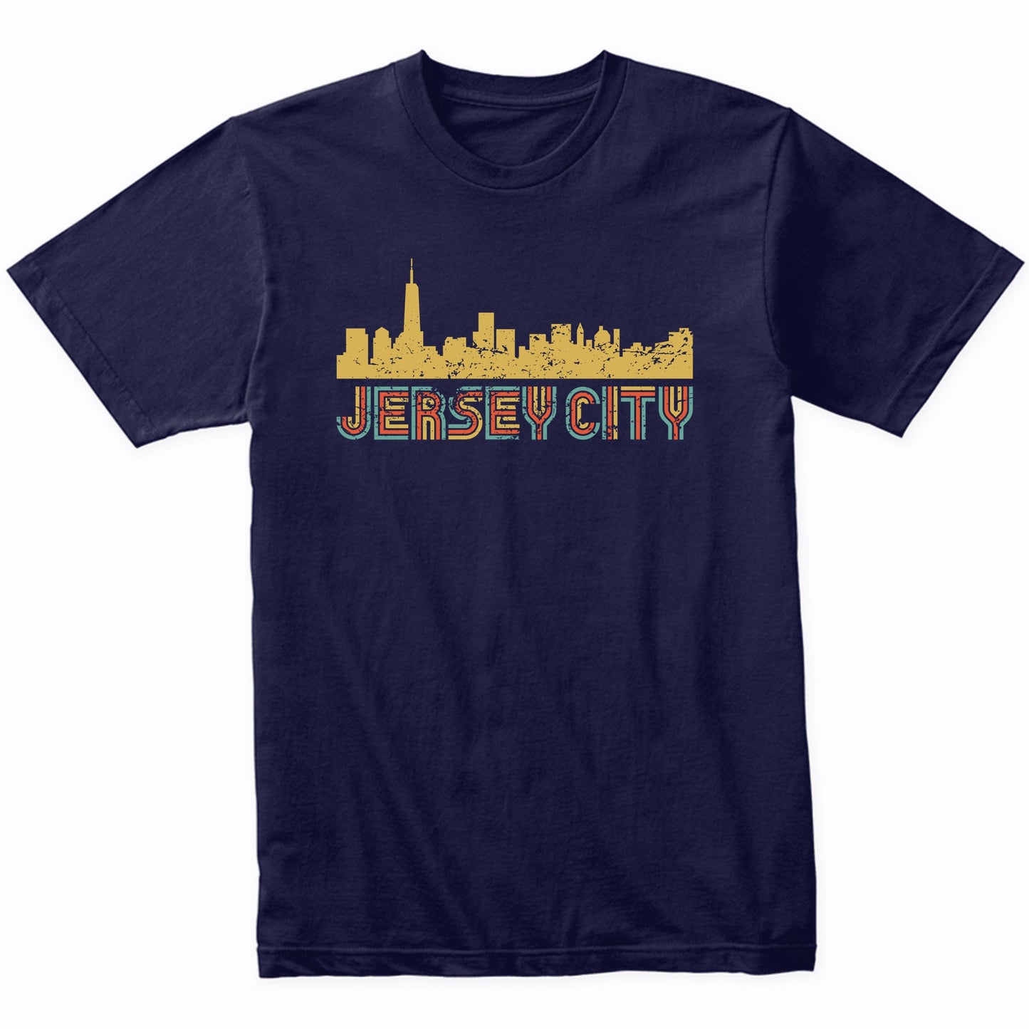 Retro Jersey City New Jersey Skyline T-Shirt