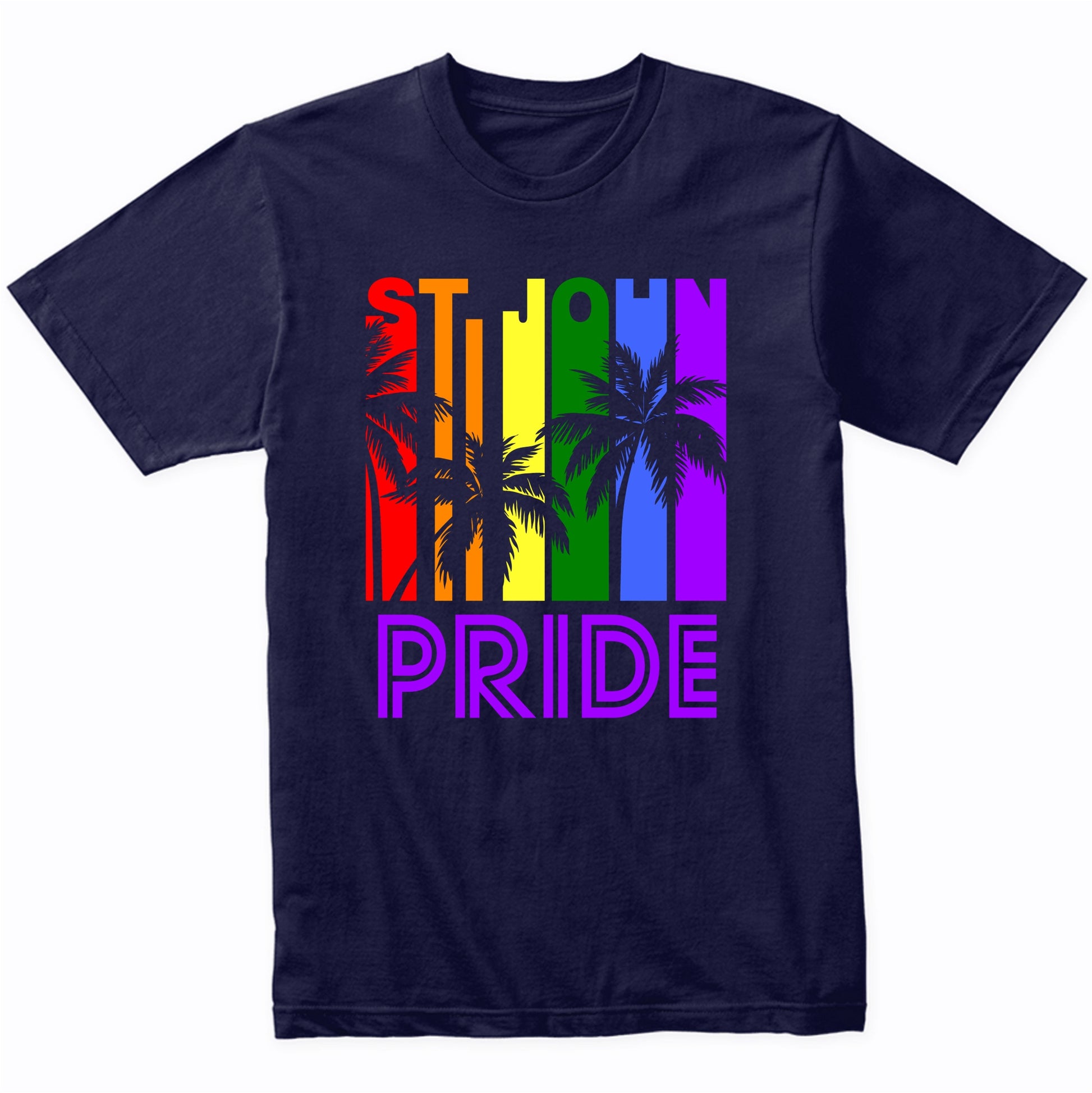St. John Pride Gay Pride LGBTQ Rainbow Palm Trees T-Shirt