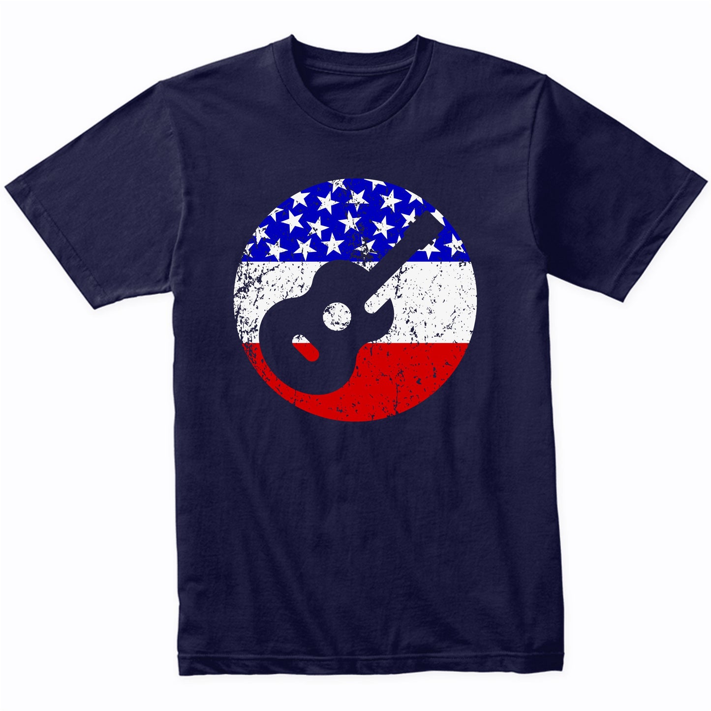 Guitarist Retro Acoustic Guitar American Flag T-Shirt