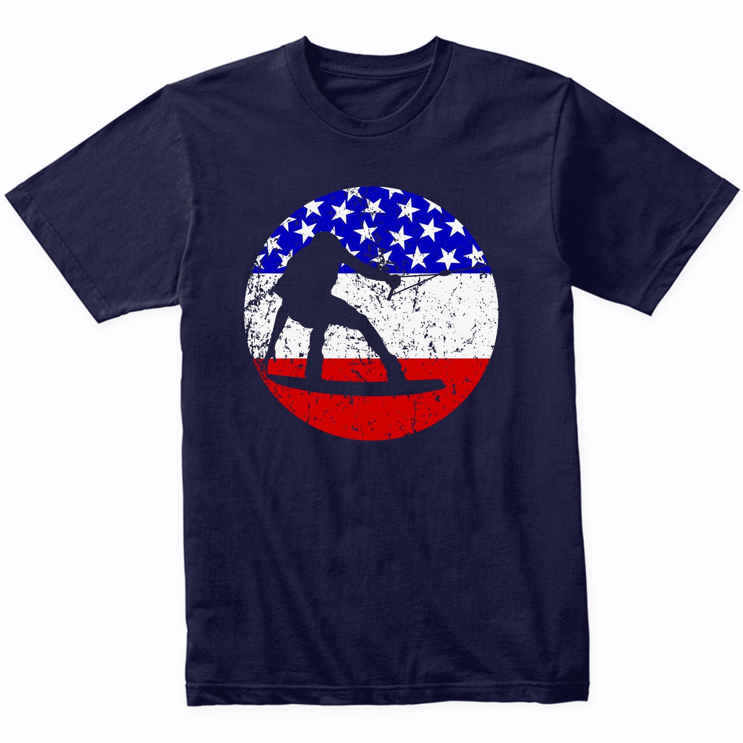 Wakeboarding Retro Wakeboarder American Flag T-Shirt