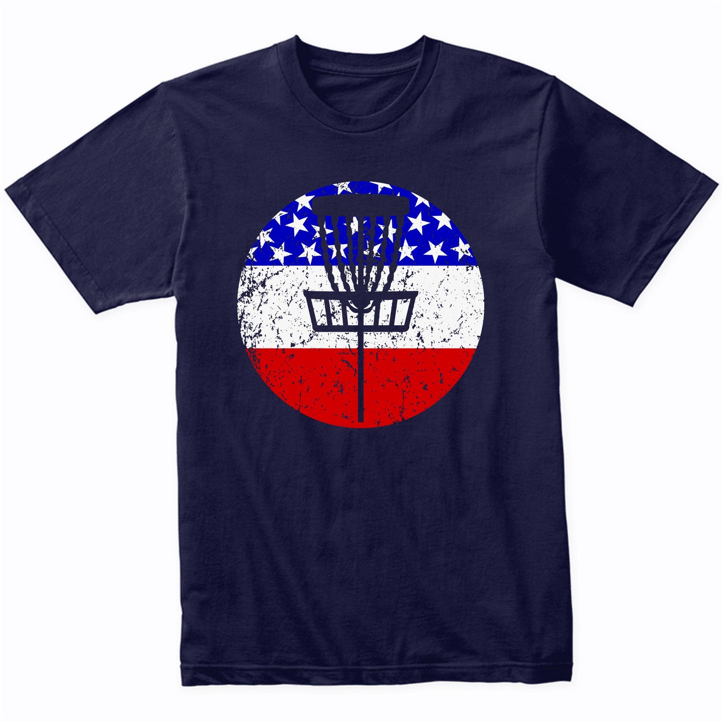 Disc Golf Retro Disc Golf Basket American Flag T-Shirt