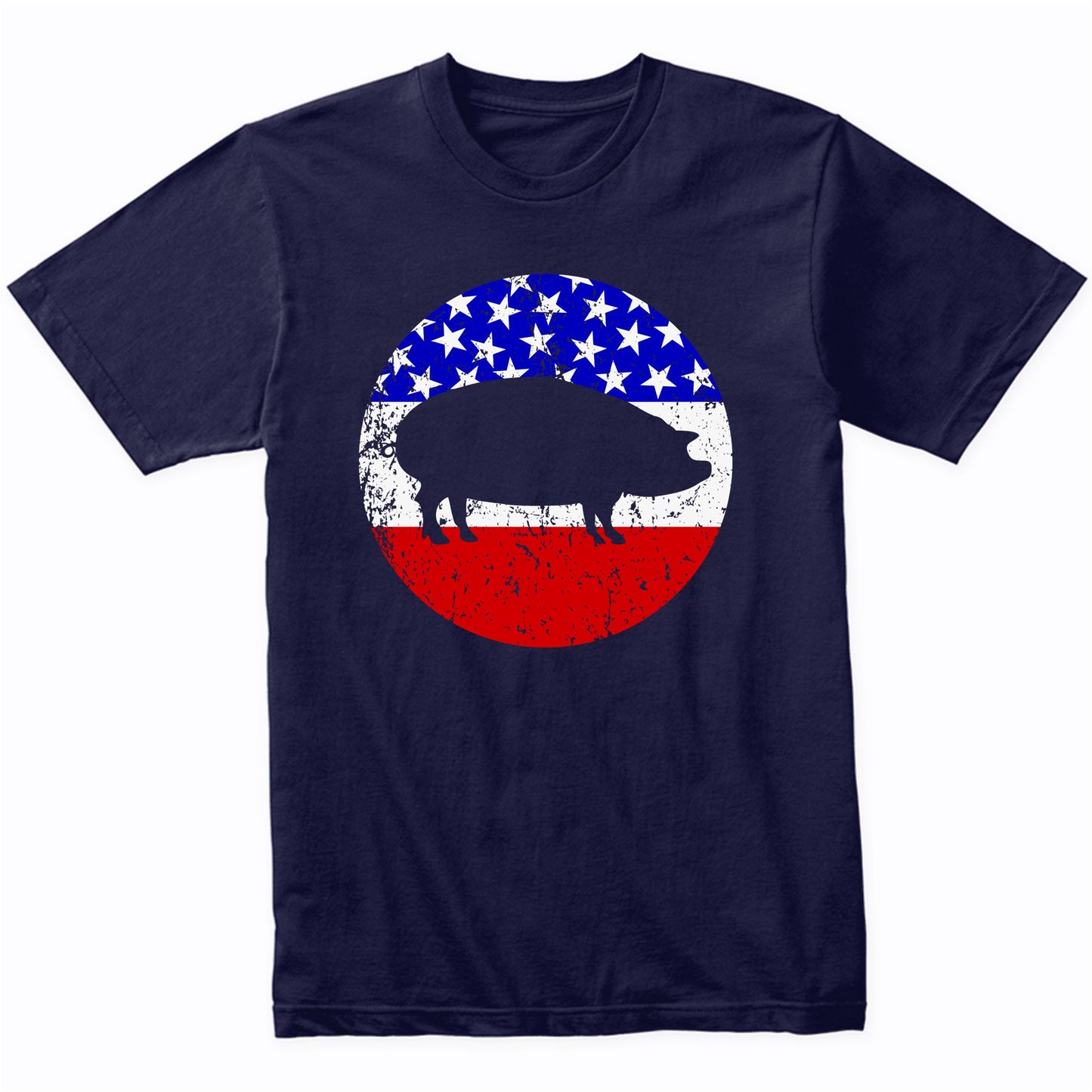 Pig Roast Retro Style BBQ Cookout American Flag T-Shirt